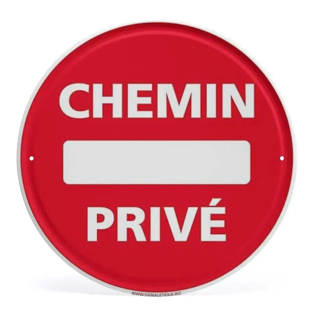 2D Flat Assorted French & Private Property No Parking Signs Round Metal Tin Sign - Multilingual Traffic Themed Wall Deco