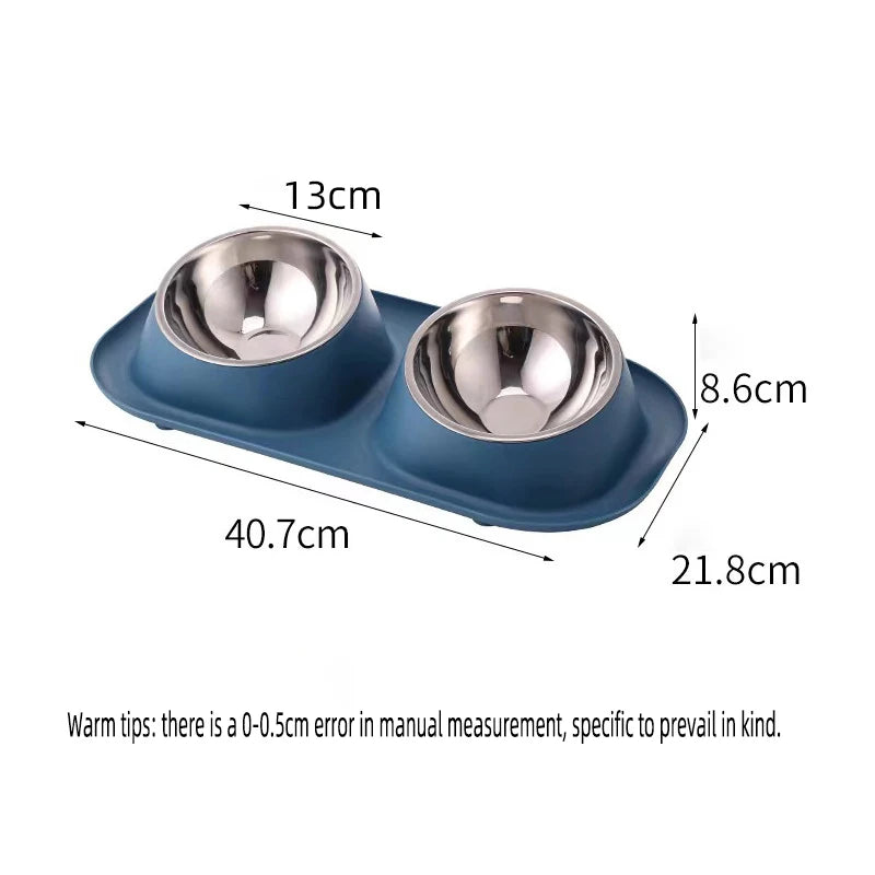 1pc Stainless Steel Double Cat Dog Bowl Cat Food Container Non-slip Base Pet Water Feeder Tilt Safeguard Neck Puppy Cats Bowls