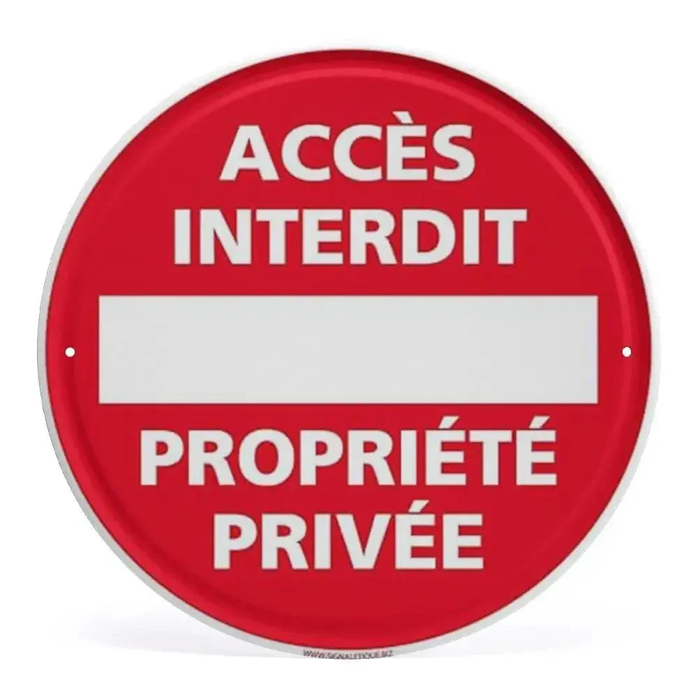2D Flat Assorted French & Private Property No Parking Signs Round Metal Tin Sign - Multilingual Traffic Themed Wall Deco
