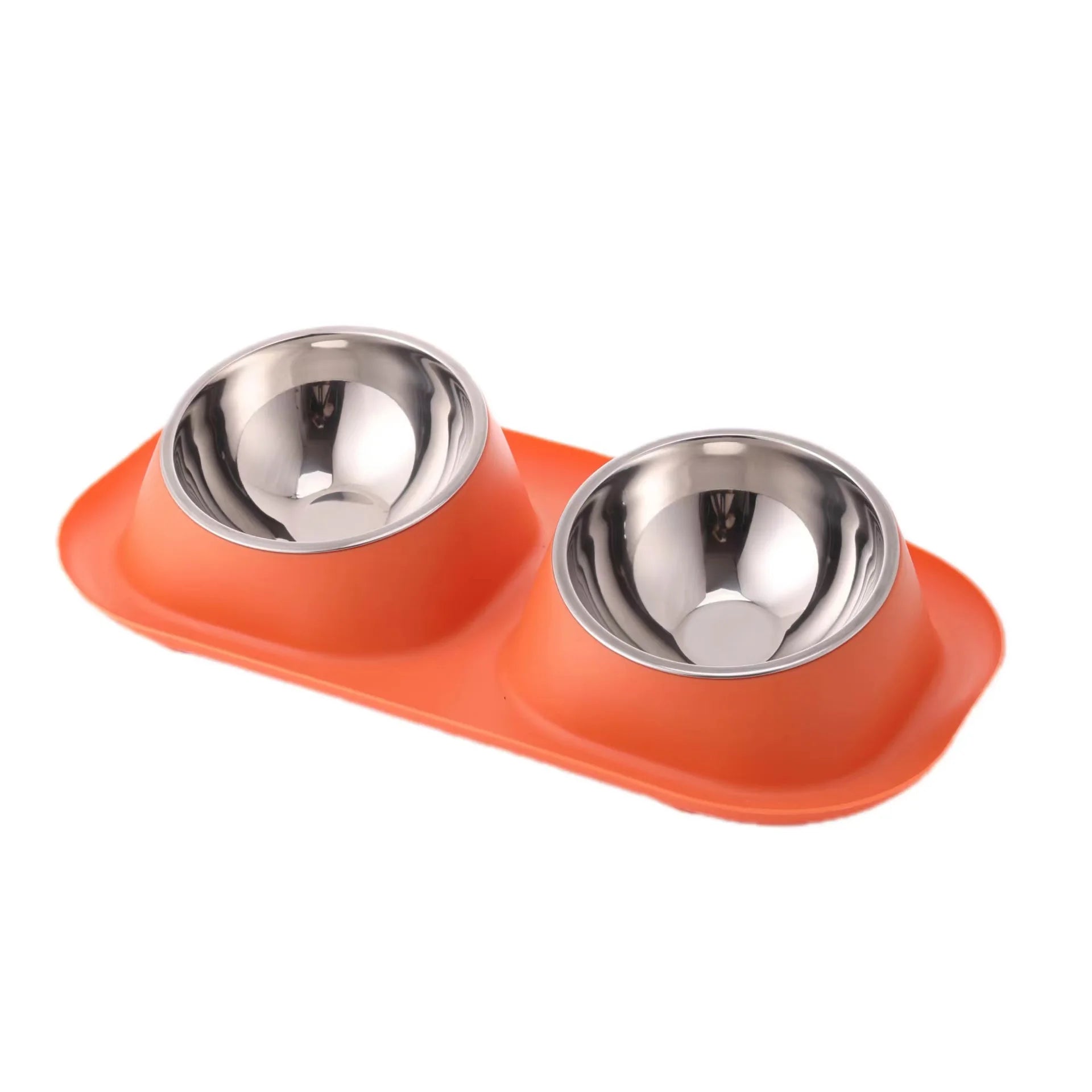 1pc Stainless Steel Double Cat Dog Bowl Cat Food Container Non-slip Base Pet Water Feeder Tilt Safeguard Neck Puppy Cats Bowls
