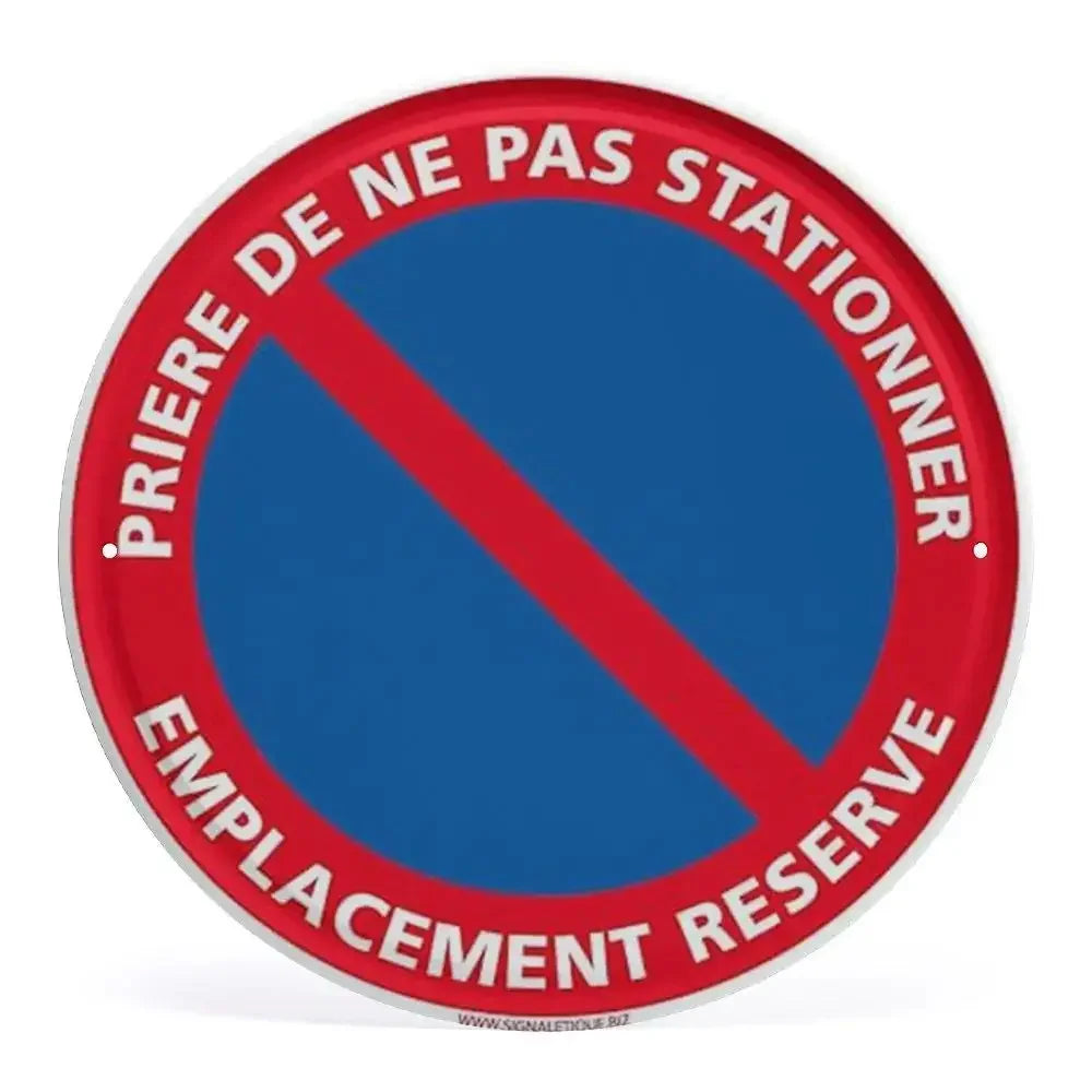 2D Flat Assorted French & Private Property No Parking Signs Round Metal Tin Sign - Multilingual Traffic Themed Wall Deco