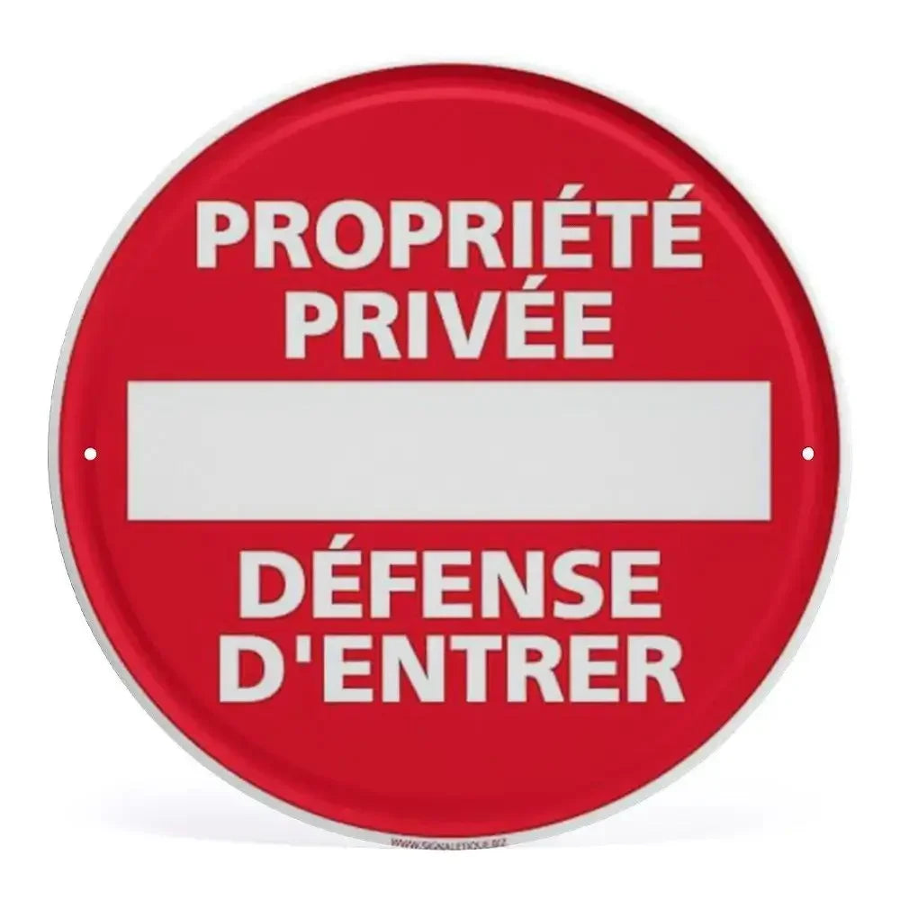 2D Flat Assorted French & Private Property No Parking Signs Round Metal Tin Sign - Multilingual Traffic Themed Wall Deco