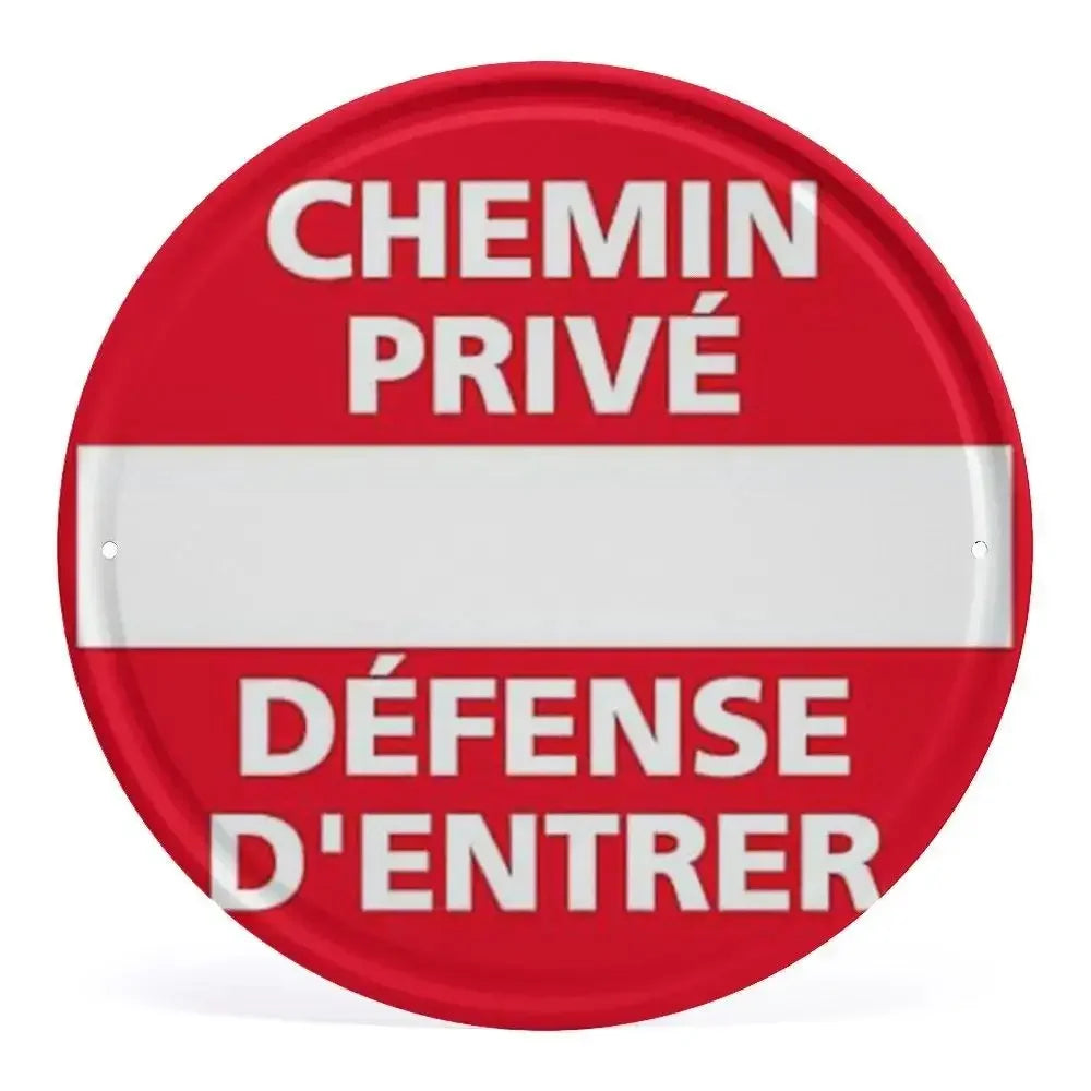 2D Flat Assorted French & Private Property No Parking Signs Round Metal Tin Sign - Multilingual Traffic Themed Wall Deco