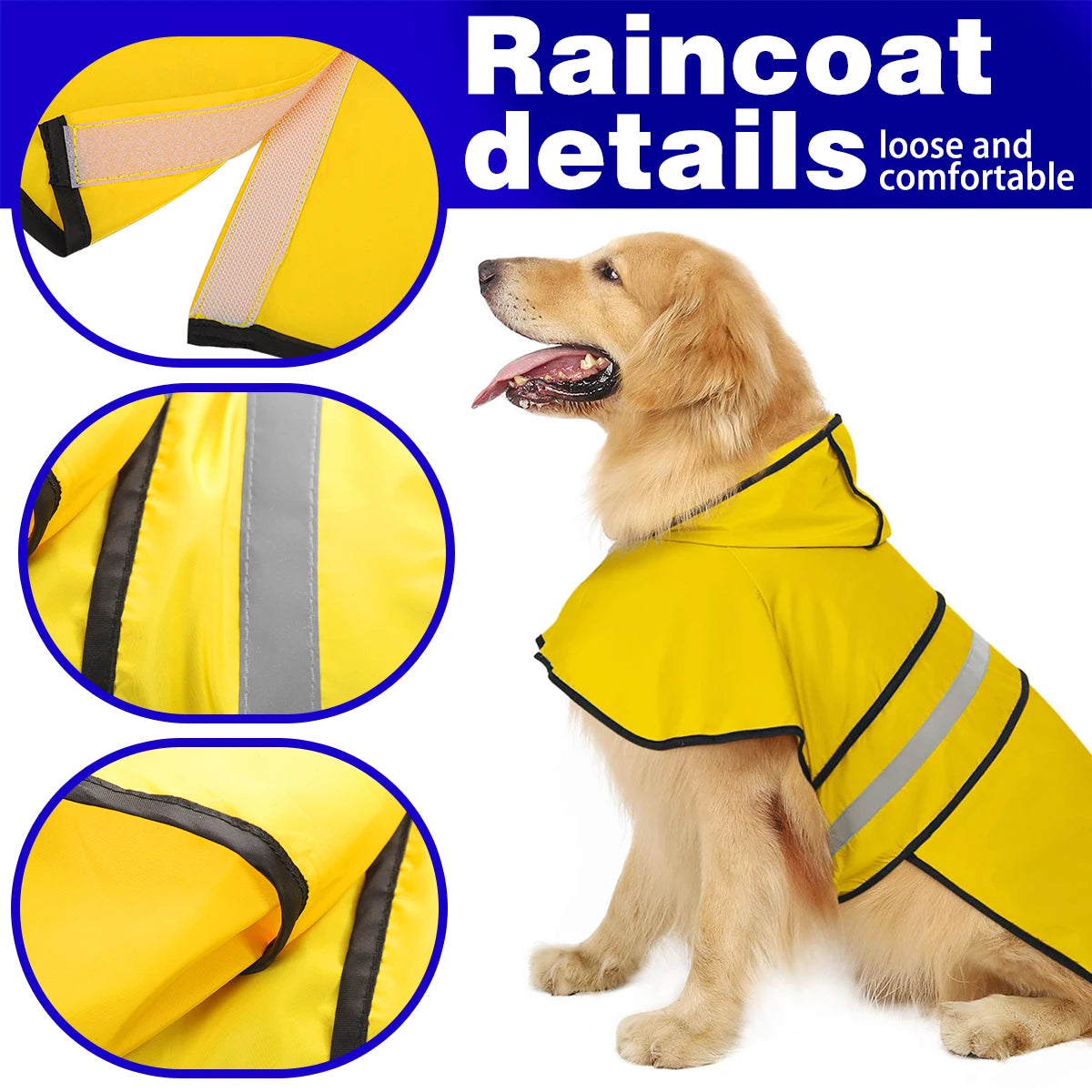 Dog Raincoat Hooded Poncho: Adjustable Waterproof Reflective Rain Jacket for Small, Medium, and Large Dogs