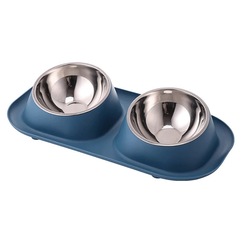 1pc Stainless Steel Double Cat Dog Bowl Cat Food Container Non-slip Base Pet Water Feeder Tilt Safeguard Neck Puppy Cats Bowls