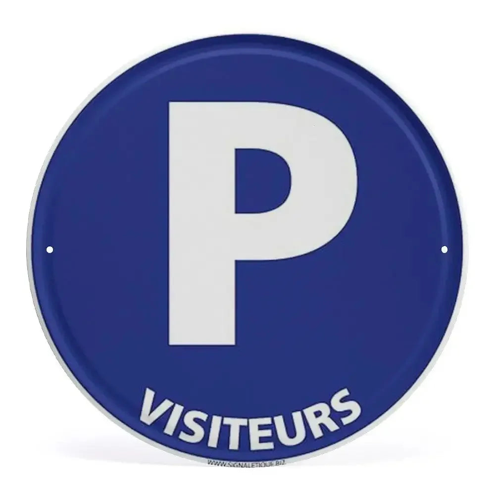 2D Flat Assorted French & Private Property No Parking Signs Round Metal Tin Sign - Multilingual Traffic Themed Wall Deco