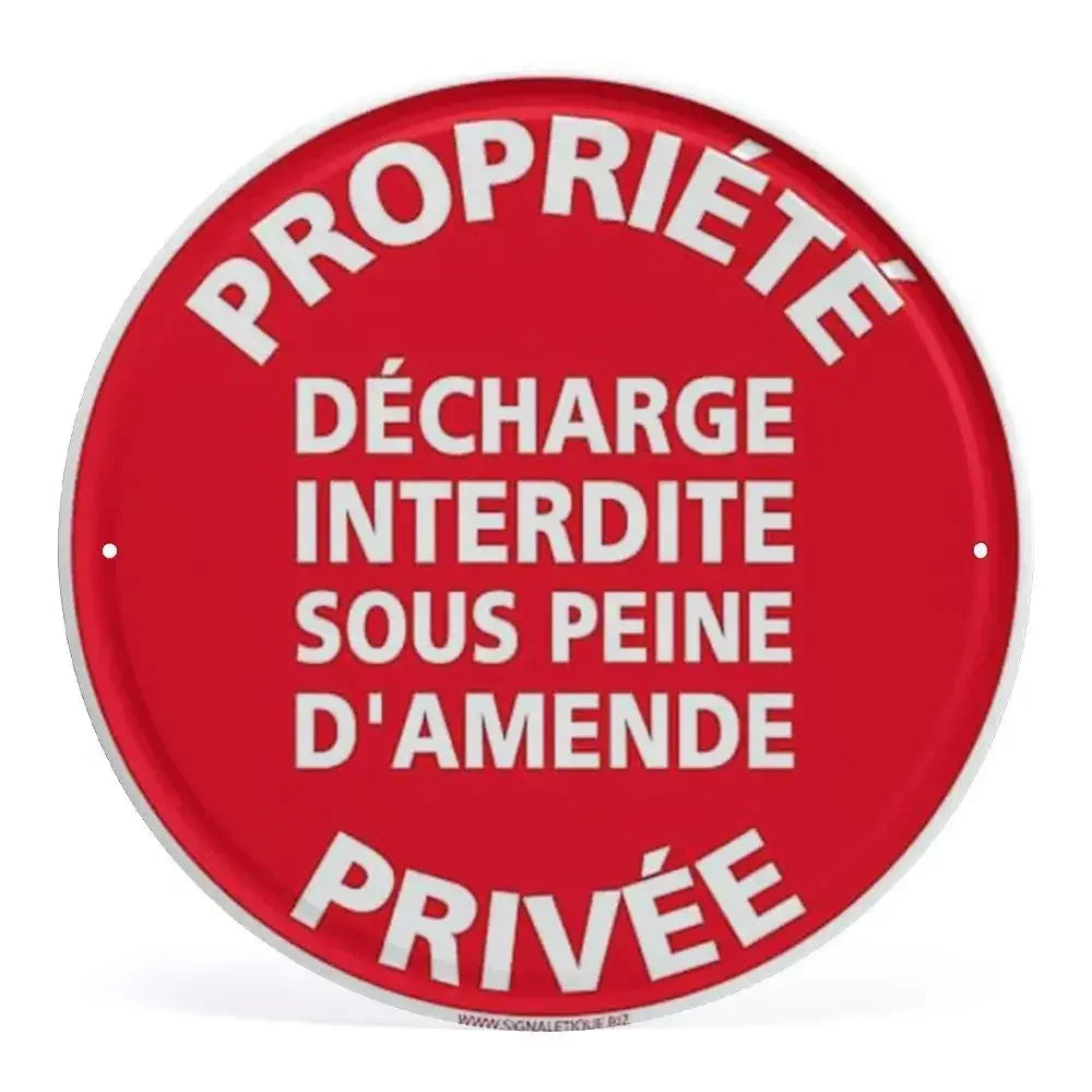 2D Flat Assorted French & Private Property No Parking Signs Round Metal Tin Sign - Multilingual Traffic Themed Wall Deco